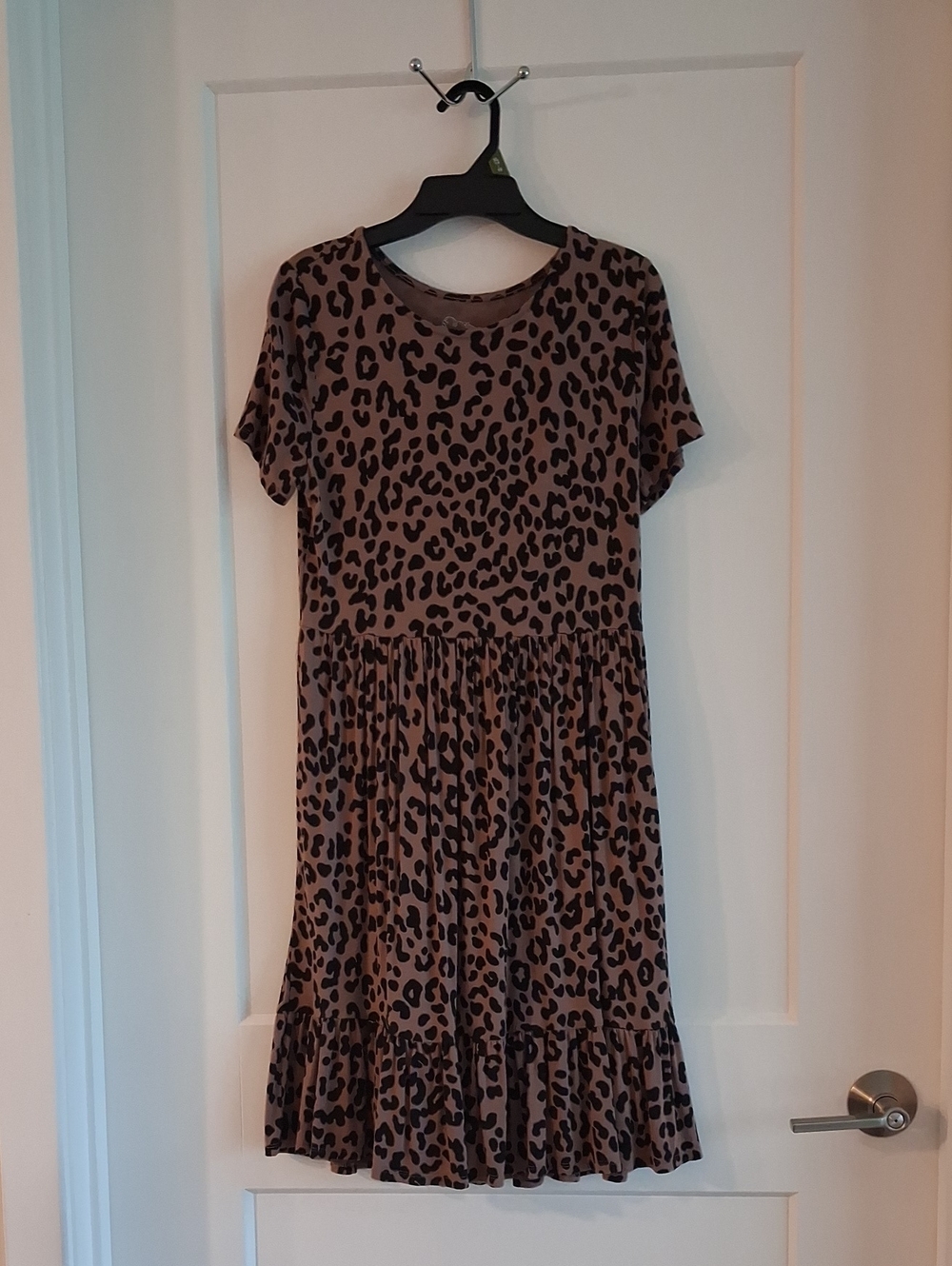 Girls Brown Leopard Print Short Sleeve Dress
